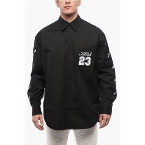 Geborduurd 23 katoenen shirt in zwart