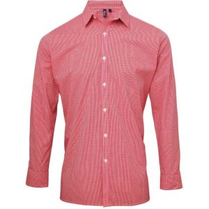 Premier Herenmicrocheck Shirt Met Lange Mouwen (Rood/Wit) - Maat XL
