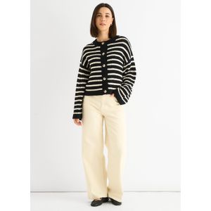 Zwart gestreept kabelgebreid kort vestje