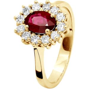 Marquise Ring RUBY 0,95 Cts Diamond 0,36 Cts geel goud 18 Karaat