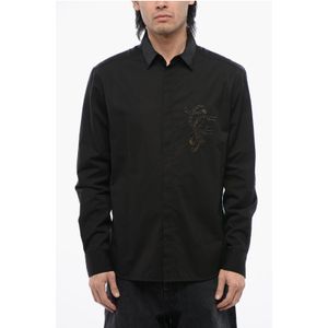 Katoenen poplin overhemd met uitsparingen in zwart