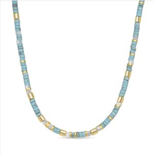 Luxenter Sterling sølv 925 halskæde med turkis afsluttet i 18K gult guld - Ihun