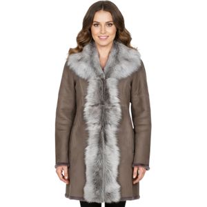Dames Taupe Toscana Schapen Suède Trenchcoat - Celeste