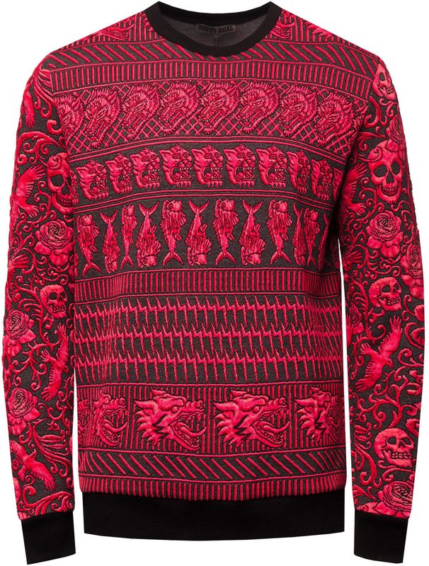 Rusty Neal - Jacquard Clubwear Trui - Rood - Normale Pasvorm