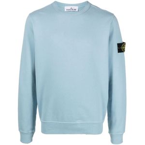 Stone Island Compass Patch Katoenen Sweatshirt In Blauw - Maat L