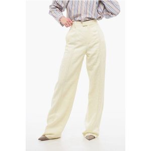 Broek van zuiver linnen met geborduurde voorkant in geel