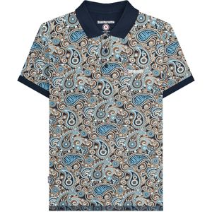 Lambretta Heren SS25 Paisley Gebrand Big & Tall Poloshirt (Marine/rookblauw)