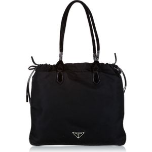 Vintage Prada Tessuto Drawstring Shopper Tote Bag Black