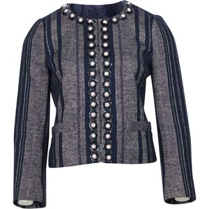 Tory Burch Eliza Tweed Streep Jas in Blauwe Wol