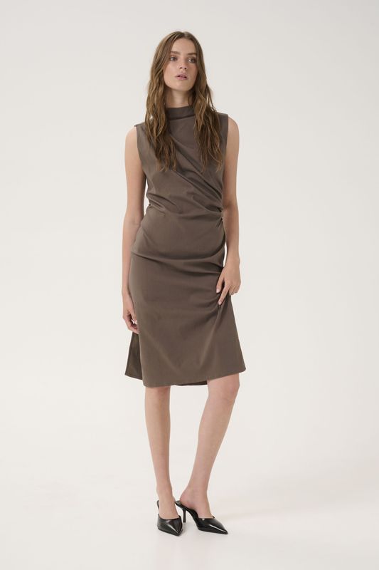 Jerseyjurken - Effen - Viscose - Opstaande Kraag - Mouwloos