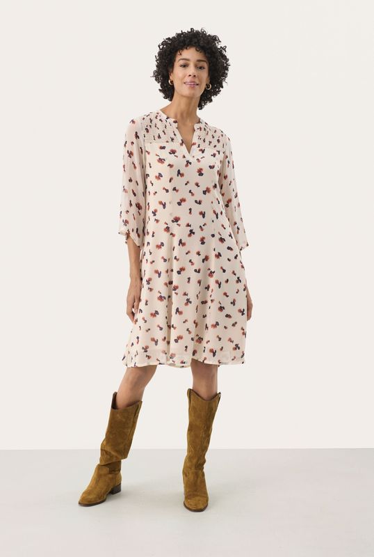 Part Two - Elka - Jurk - Ecru - Donkerbruin - Antraciet