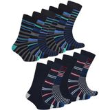 Bamboe - Gestreepte Sokken - Heren - 12 Paar - Blauw Marineblauw Grijs Rood