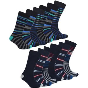 Bamboe - Gestreepte Sokken - Heren - 12 Paar - Blauw Marineblauw Grijs Rood
