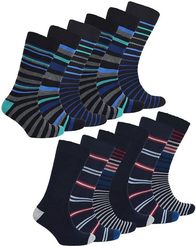 Bamboe - Gestreepte Sokken - Heren - 12 Paar - Blauw Marineblauw Grijs Rood