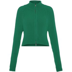 myMo - Dames Vest - Groen - Ribbreisel, Raglanmouwen, 2-Wegritssluiting