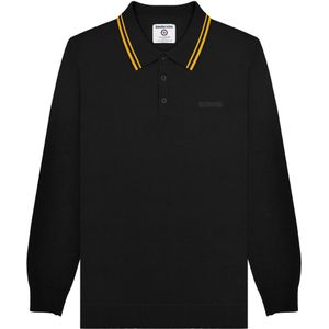 Lambretta Heren Gebreid poloshirt met lange mouwen (Zwart/Goud)
