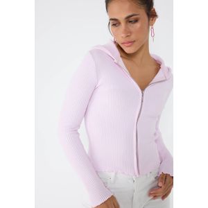 Roze Hooded Zip-Up Gebreide Vest