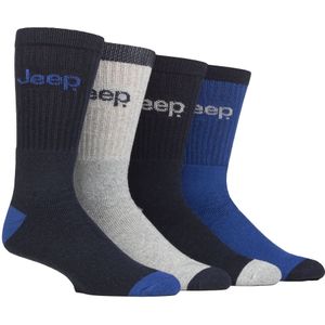 Heren Gerecycled Katoenen Sokken | Jeep | 4 Pack Dikke Gebreide Volledige Gevoerde Bovenkousen - Marineblauw / Blauw
