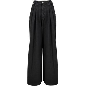 Silvian Heach - Wide Leg Trousers - Broeken - Zwart - 100% Katoen