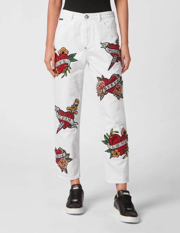 Philipp Plein - Summer Snow - Jeans - Wit - Mom Fit - 5-pocket design