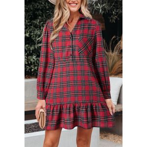 Geruite Mini-jurk met Rimpelrand