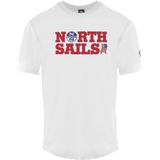 North Sails - T-shirt - Wit - Katoen - Korte Mouwen met Geribbelde Hals