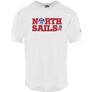 North Sails - T-shirt - Wit - Katoen - Korte Mouwen met Geribbelde Hals