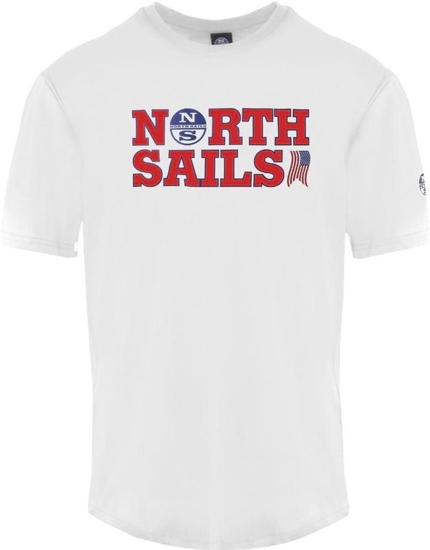 North Sails - T-shirt - Wit - Katoen - Korte Mouwen met Geribbelde Hals
