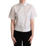 Dolce & Gabbana Dames Witte Zwarte Stippen Kraag Blouse Shirt