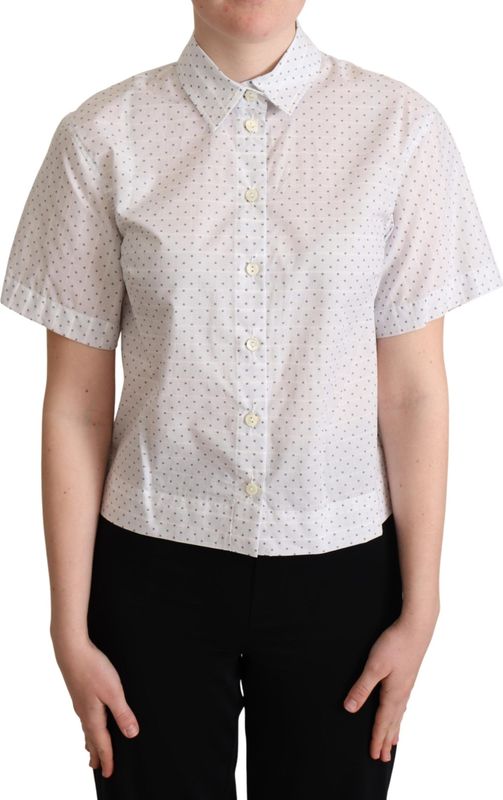 Dolce & Gabbana Dames Witte Zwarte Stippen Kraag Blouse Shirt