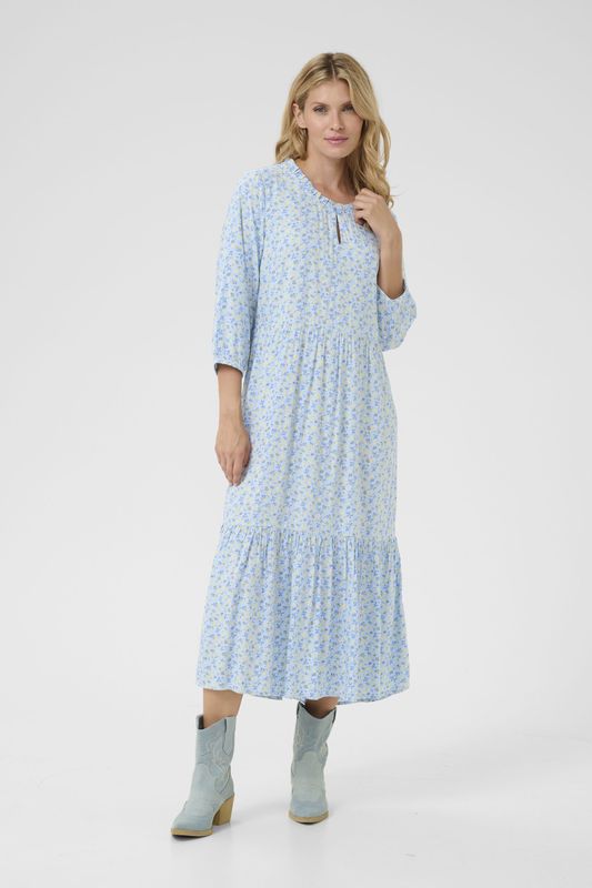 Jurk A-shape Blue Yellow Small Floral blue multi