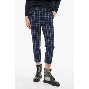 COMFORT-broek van wolmix met ruitjespatroon in blauw