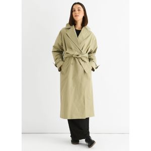Sage Green Longline Trench Coat met dubbele borst en riem