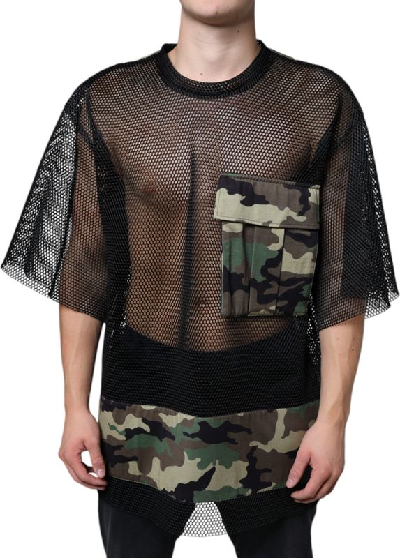 Dolce & Gabbana - Mesh Panel T-shirt - Zwart - Camouflage Print