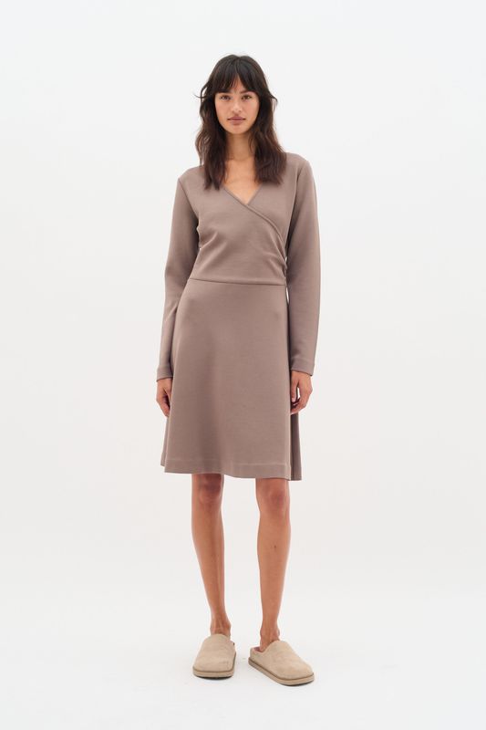 InWear - Maraia - Jurk - Taupe - Knielengte - V-hals - Lange Mouw