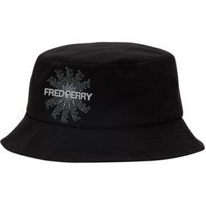Fred Perry Graphic Print Logo Canvas Black Bucket Hat