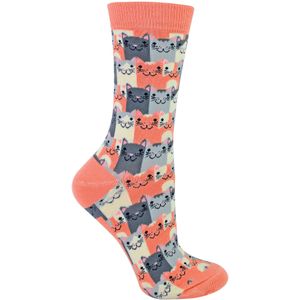 Miss Sparrow 2 Paar Dames Grappige Kattensokken, Ademende Grappige Bamboe Kousen - Happy Cats (Roze)