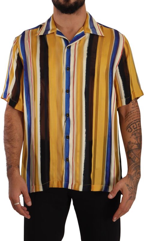 Dolce & Gabbana - Gestreept Zijde Shirt - Geel - Casual Wear