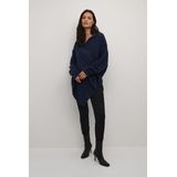 Cream - Poncho - Lange Mouwen - V-Hals - Losvallend Ontwerp - Patroon