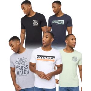 Crosshatch Heren Logotime T-Shirt (Verpakking van 5) (Zwart/Mint/Marineblauw/Wit/Grey Marl)