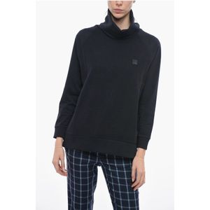 Wollen en katoenen trui met coltrui in blauw