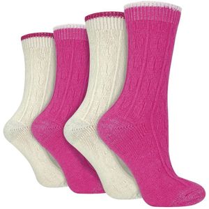 Wildfeet - 4-Paar Dames Kabel Brei Sokken | Lurex Glittersokken voor Vrouwen - CrÃ¨me / roze
