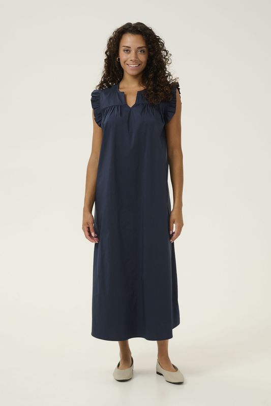 Jurk - Blue Iris blue - Relaxed Fit - Midi Lengte - Mouwloos