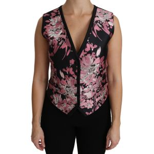 Dolce & Gabbana Zwart Roze Bloemen Schootvest Blouse Top