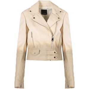 Pinko - Leren Jasje - Beige - Dames - Stijlvol met Rits