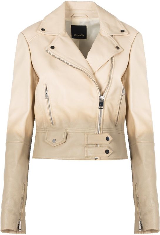Pinko - Leren Jasje - Beige - Dames - Stijlvol met Rits