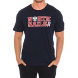 North Sails - T-shirt - Blauw - Katoen - Korte Mouwen met Geribbelde Hals