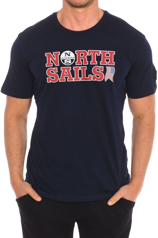 North Sails - T-shirt - Blauw - Katoen - Korte Mouwen met Geribbelde Hals