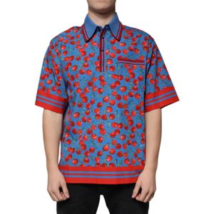 Dolce & Gabbana - Polo T-shirt - Blauw - Korte Mouwen - Cherry Print