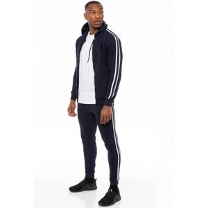 Enzo - Heren Zip Up Tape Hoodie Tracksuit Set - Navy